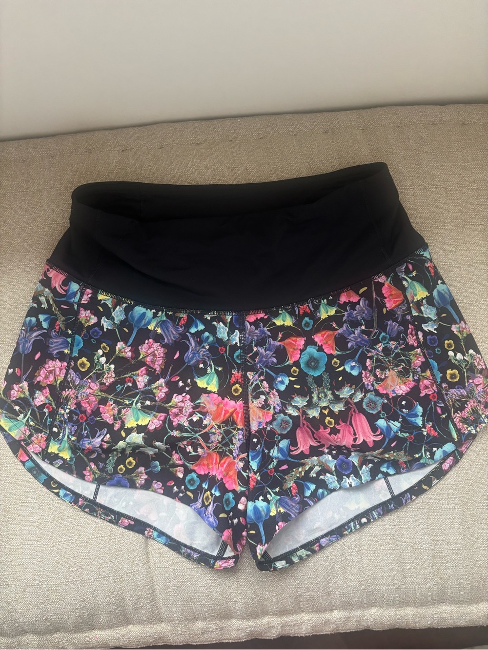lululemon athletica Black Multicolor Floral Running Shorts